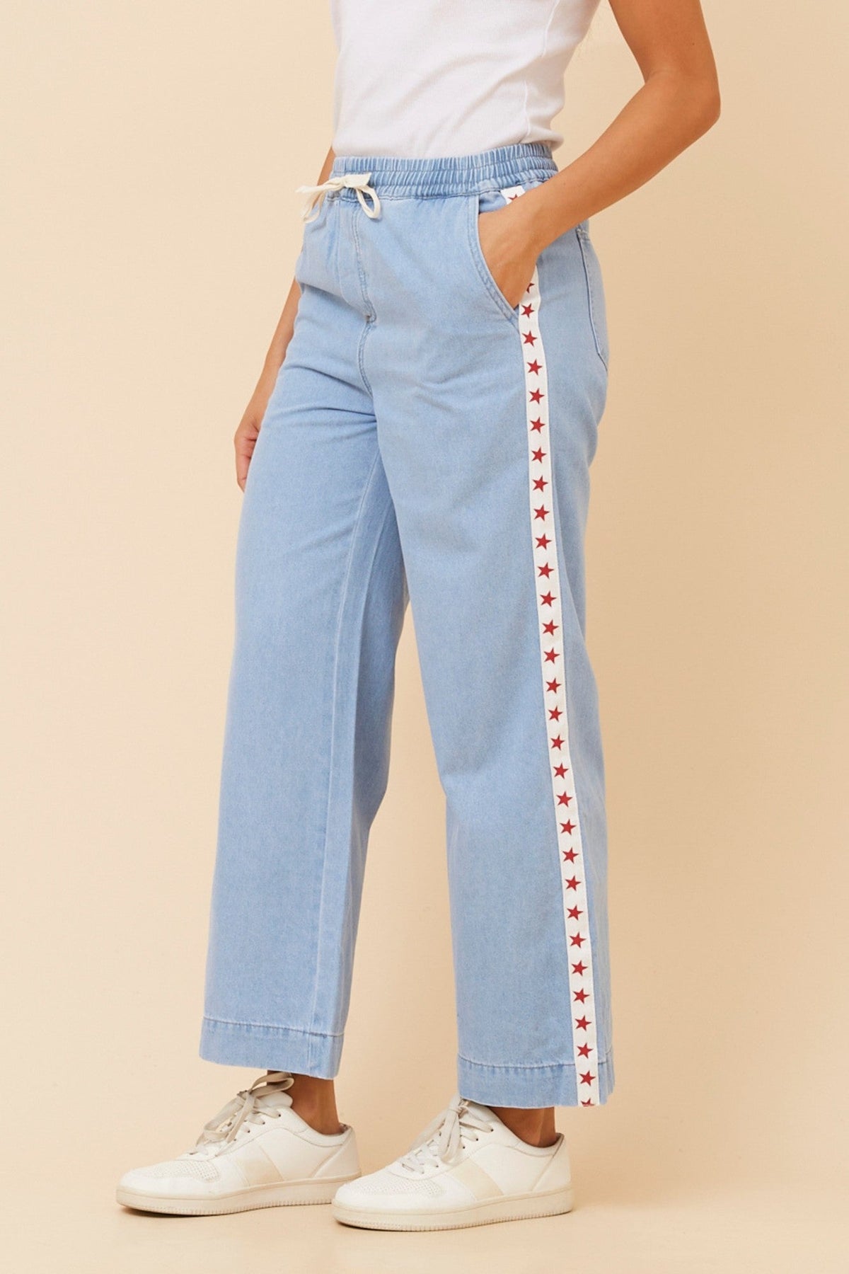 DOLORES STAR STRIPE DENIM PANTS (Light Denim)