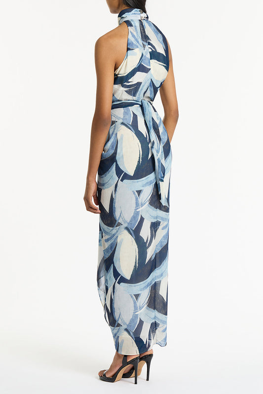 Carla Zampatti Painted Floral Georgette Wrap Dress (Blue)