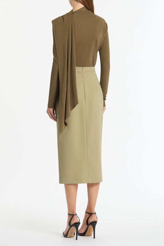 Carla Zampatti Palm Matte Jersey Long Sleeve Scarf Top (Green)