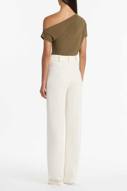 Carla Zampatti Palm Matte Jersey Off-Shoulder Top (Green)