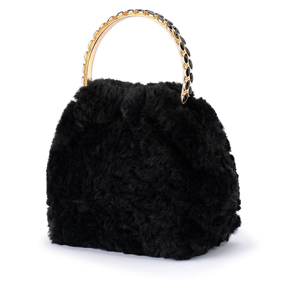 Olga Berg PHILLIPA Fur Top Handle (Black)