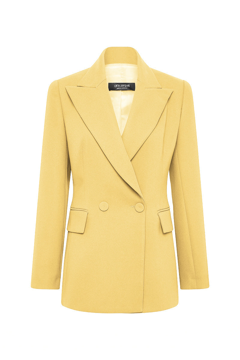 Carla Zampatti Pollen Crepe Double Breasted Relaxed Blazer (Yellow)