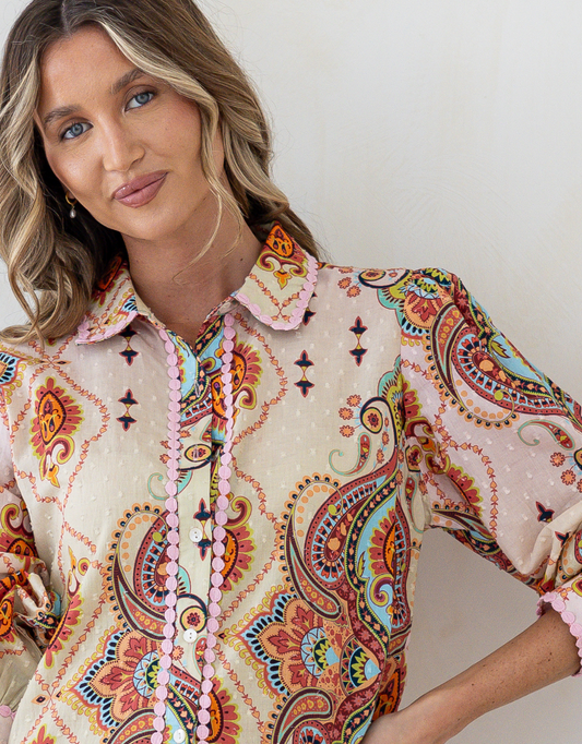 132 Fashion Portofino Blouse (Blush/Amber Multi)