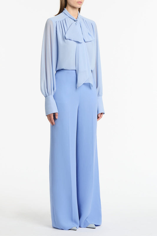 Carla Zampatti Powder Georgette Bow Front Blouse (Blue)
