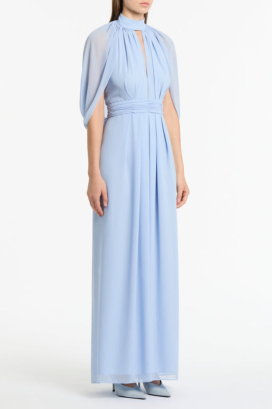 Carla Zampatti Powder Georgette Halter Cape Gown (Blue)