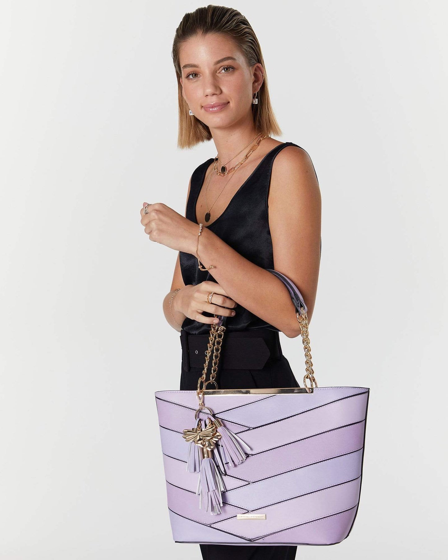 Image of Tote Bags. Product name - Purple Makayla Panelled Tote Bag in Purple colour by brand - GROUP48