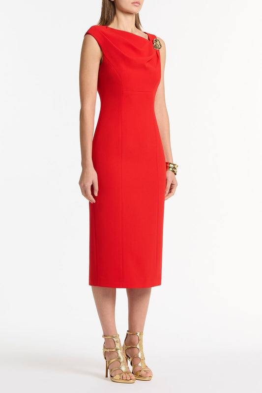 Carla Zampatti Crepe Leaf Midi Dress (Red)