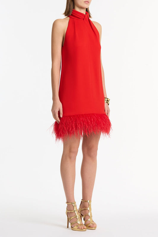 Carla Zampatti Crepe Feather Mini Dress (Red)
