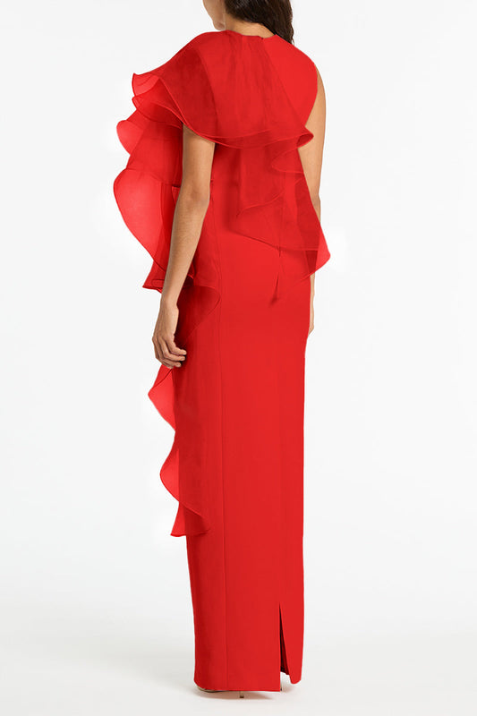 Carla Zampatti Crepe Ruffle Shoulder Gown (Red)