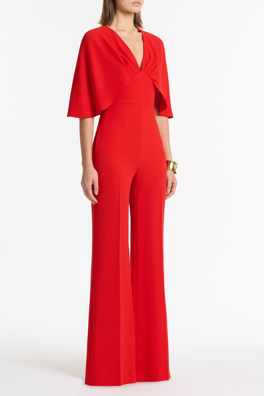 Carla Zampatti Crepe Tuck Front Cape Jumpsuit (Red)