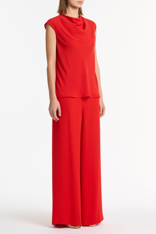 Carla Zampatti Georgette Cap Sleeve Cowl Top (Red)