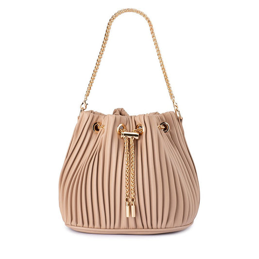 Olga Berg REMI Pleated Drawstring Bag (Natural)