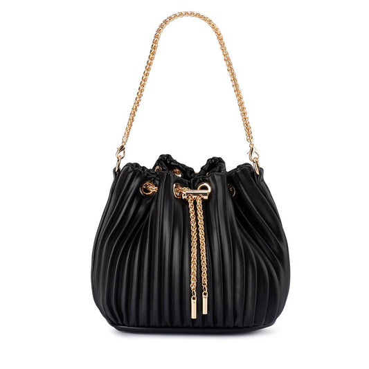 Olga Berg REMI Pleated Drawstring Bag (Black)