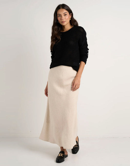Bliss Linen Bias Midi Skirt - (Natural)