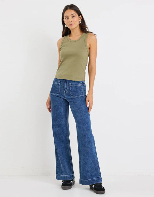 Re:Union The Label Cobble Rib Cutaway Tank (Khaki)