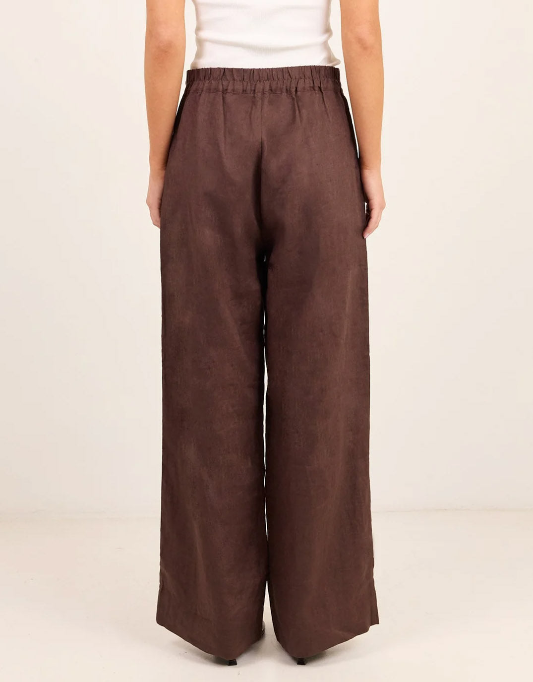 Re:Union The Label Curator Linen Pleat Front Wide Leg Pants (Dark Chocolate)