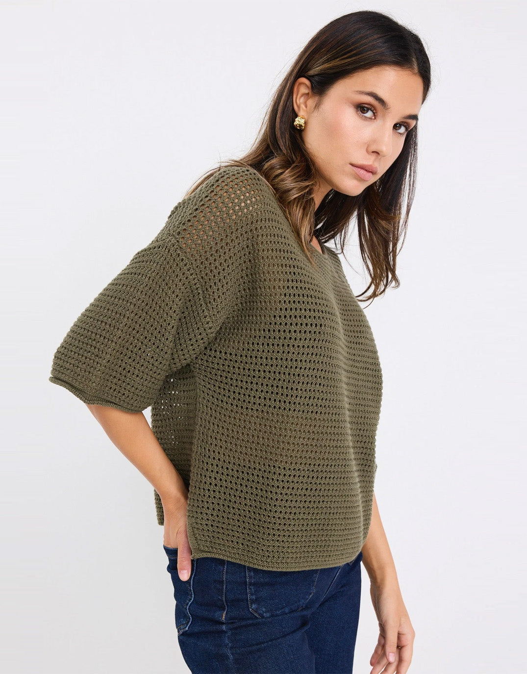 Re:Union The Label Sunrise Crochet Knit Top (Khaki)