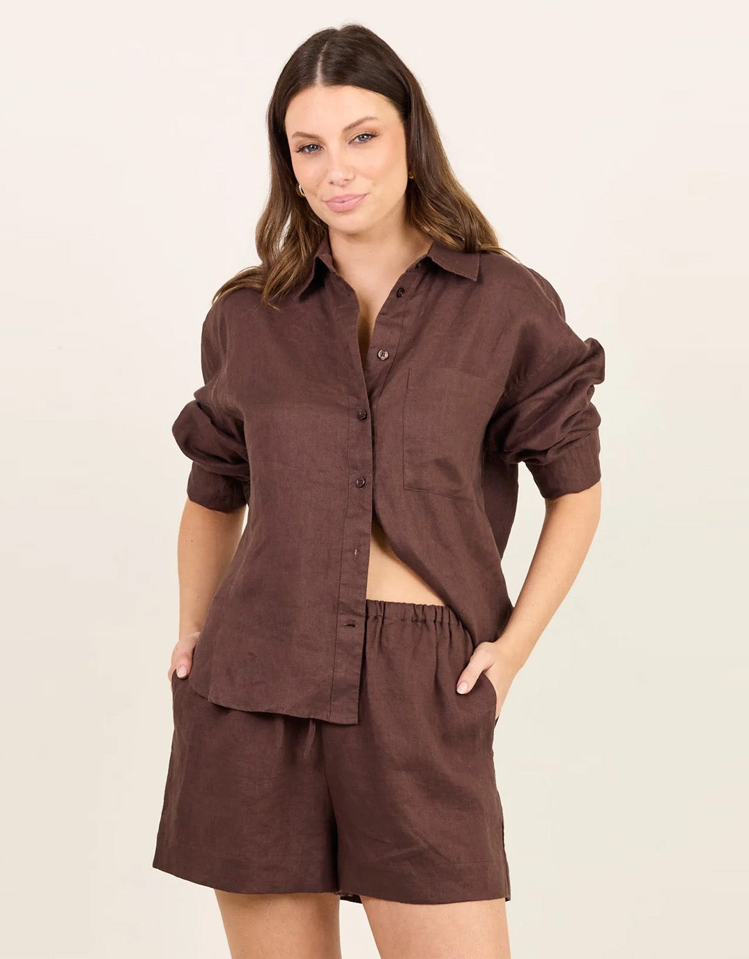 Re:Union The Label Uplifted Linen Oversized Shirt (Chocolate)