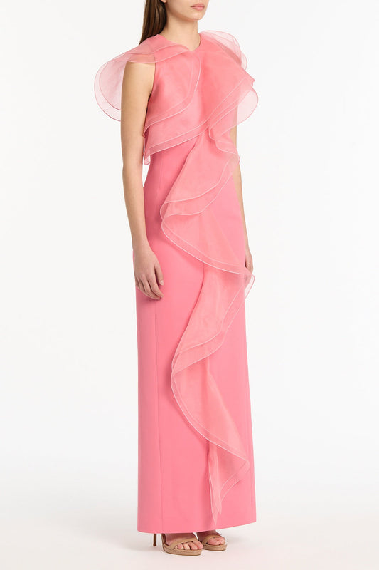 Carla Zampatti Rose Crepe Ruffle Front Gown (Pink)