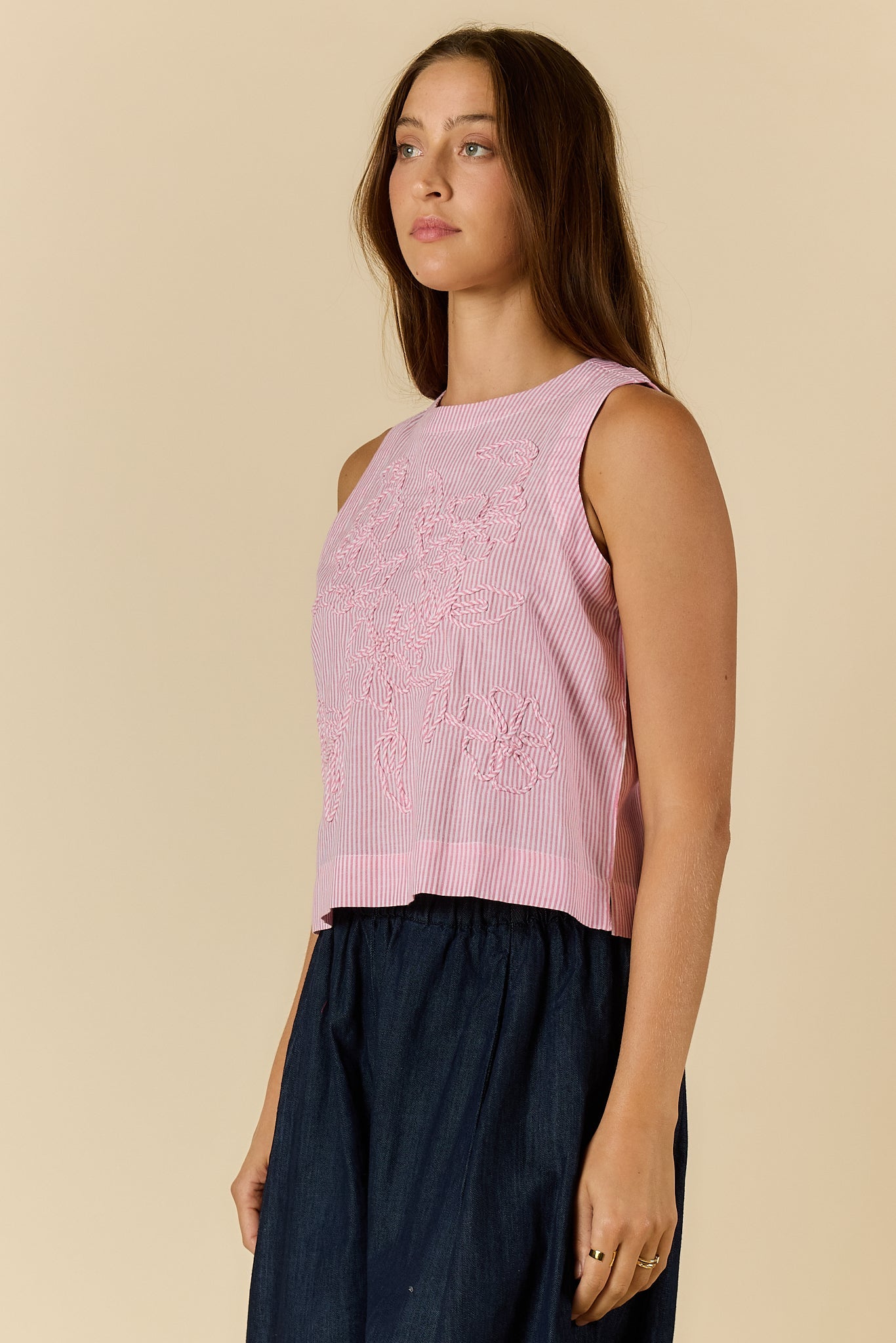 Rubyyaya Cornelli Stripe Top Stripe (Pink)