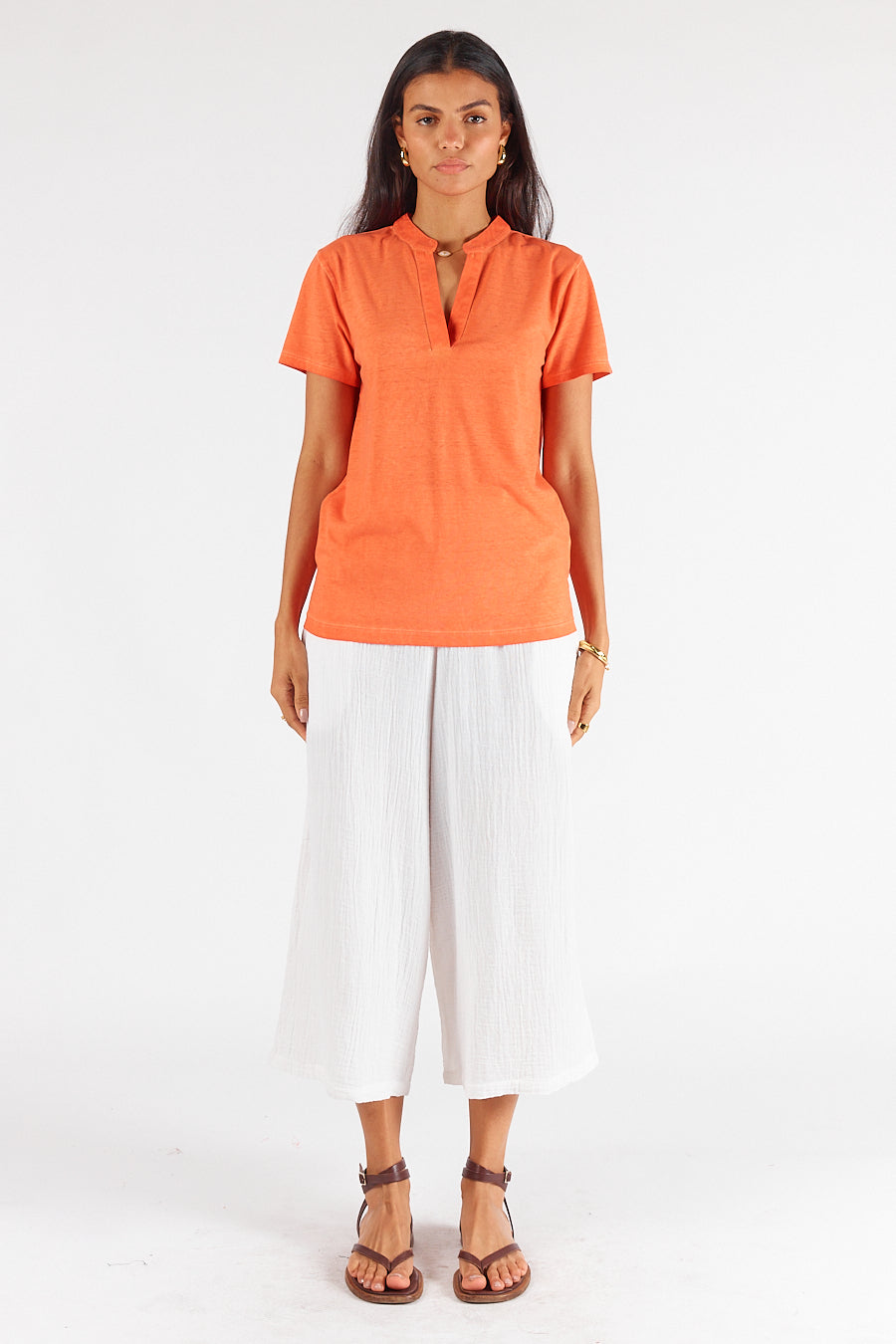 Rubyyaya Plain Collar T-Shirt (Coral)