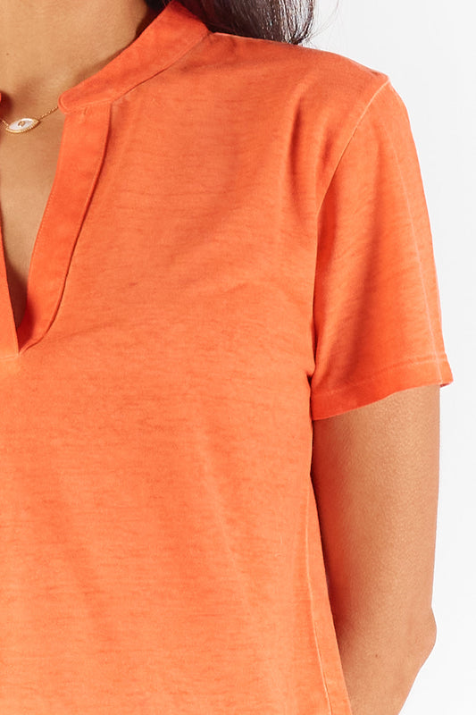 Rubyyaya Plain Collar T-Shirt (Coral)