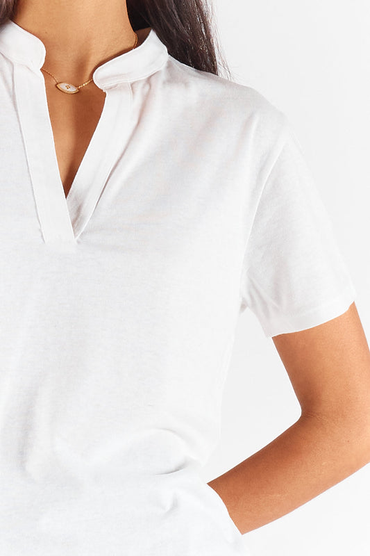 Rubyyaya Plain Collar T-Shirt (White)