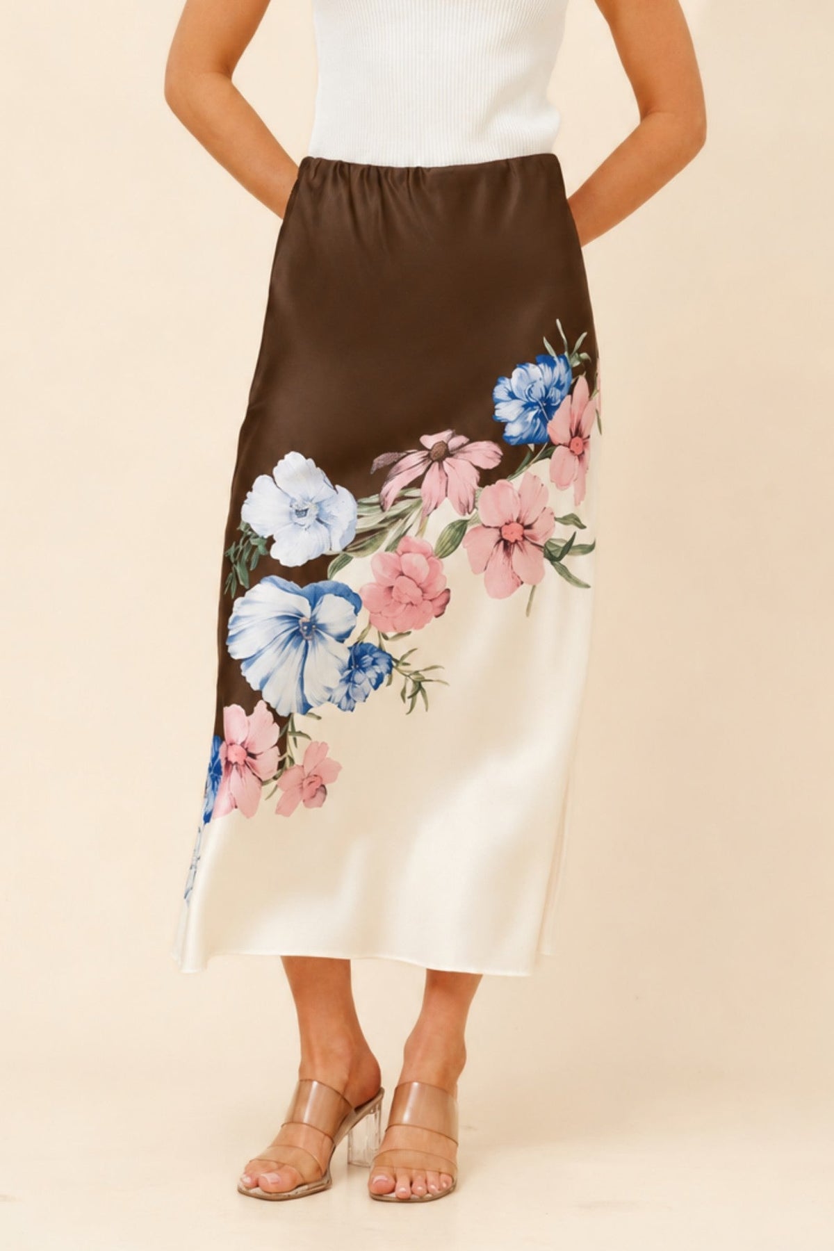 Caroline Morgan Australia LIANY FLORAL MAXI SKIRT (Chocolate)