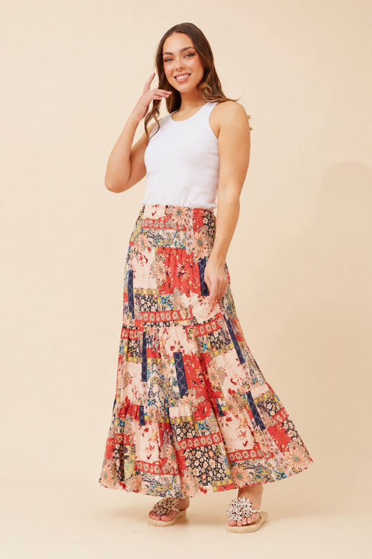 Caroline Morgan Australia BETTINA BOHO MAXI SKIRT (Coral)