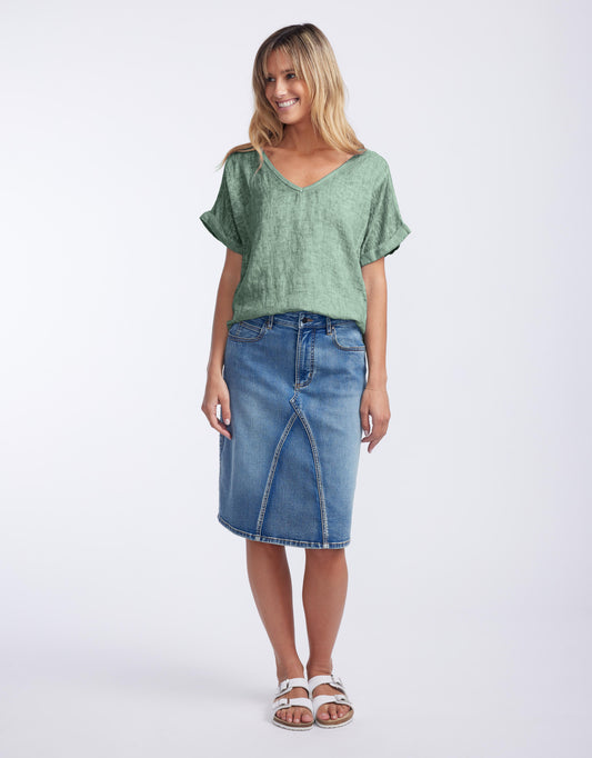 Love from Italy Calypso Linen Short Sleeve Top (Sage)