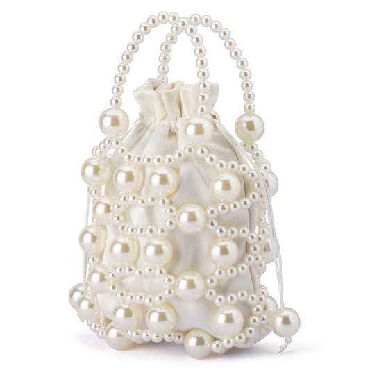 Olga Berg SAMMY Beaded Cage Bag (Pearl)