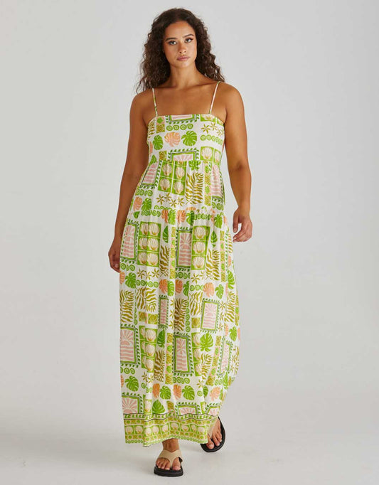 Emmett Maxi Dress - (Green Shell Patchwork)