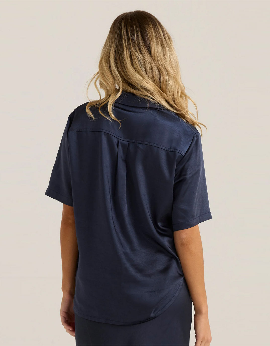 Sass Clothing Jasper Satin Shirt (Navy)