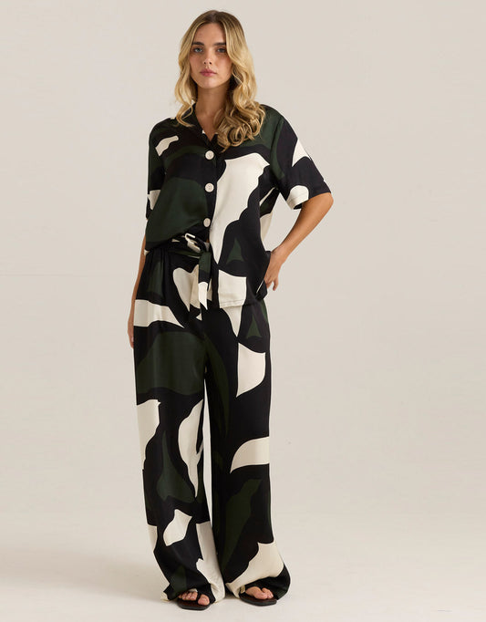 Tarni Satin Shirt - (Iris Abstract Print)