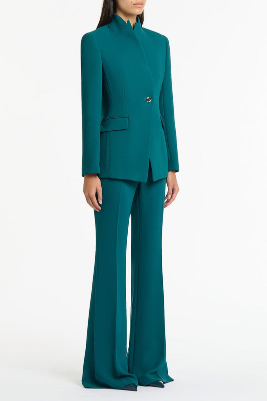 Carla Zampatti Serpentine Crepe Long Line Single Breasted Jacket (Green)