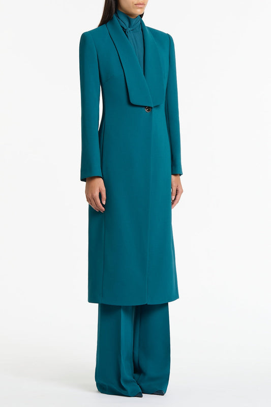 Carla Zampatti Serpentine Crepe Shawl Collar Coat (Green)