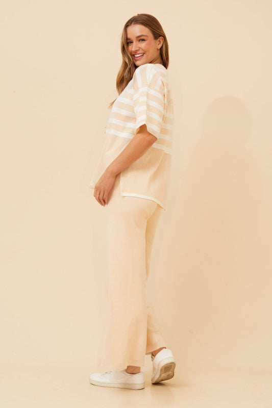 LISINDA STRIPE PRINT KNITTED SET (Beige)