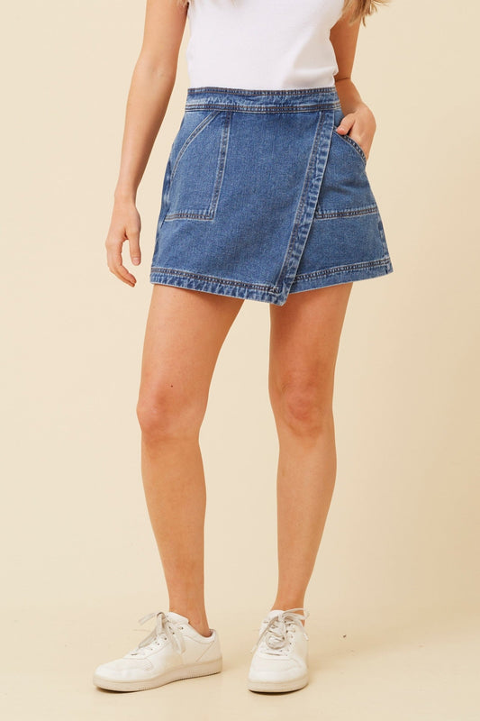 AUBRIELLE DENIM SKORT (Mid Denim)