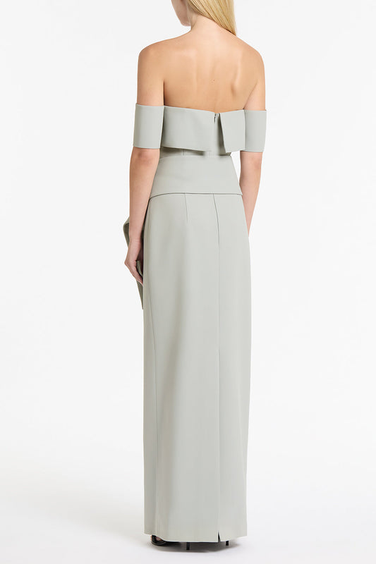 Carla Zampatti Crepe La Banda Off Shoulder Gown (Silver)
