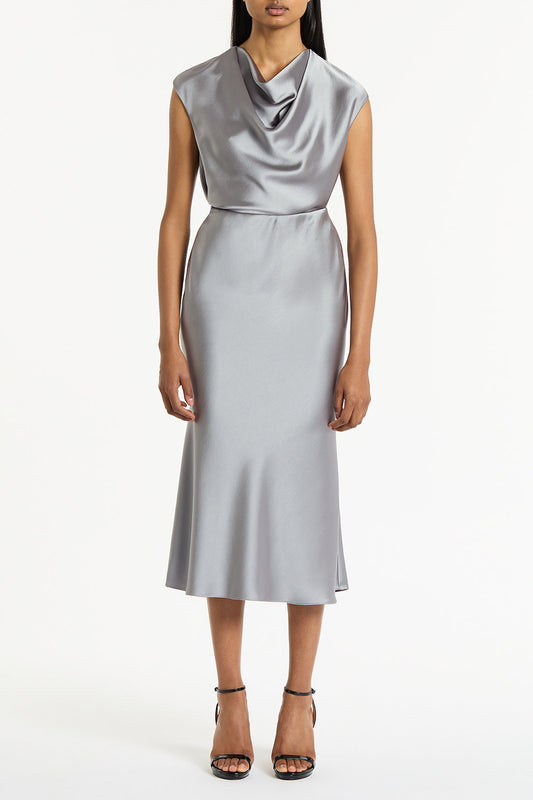 Carla Zampatti Satin Cowl Neck Top (Silver)