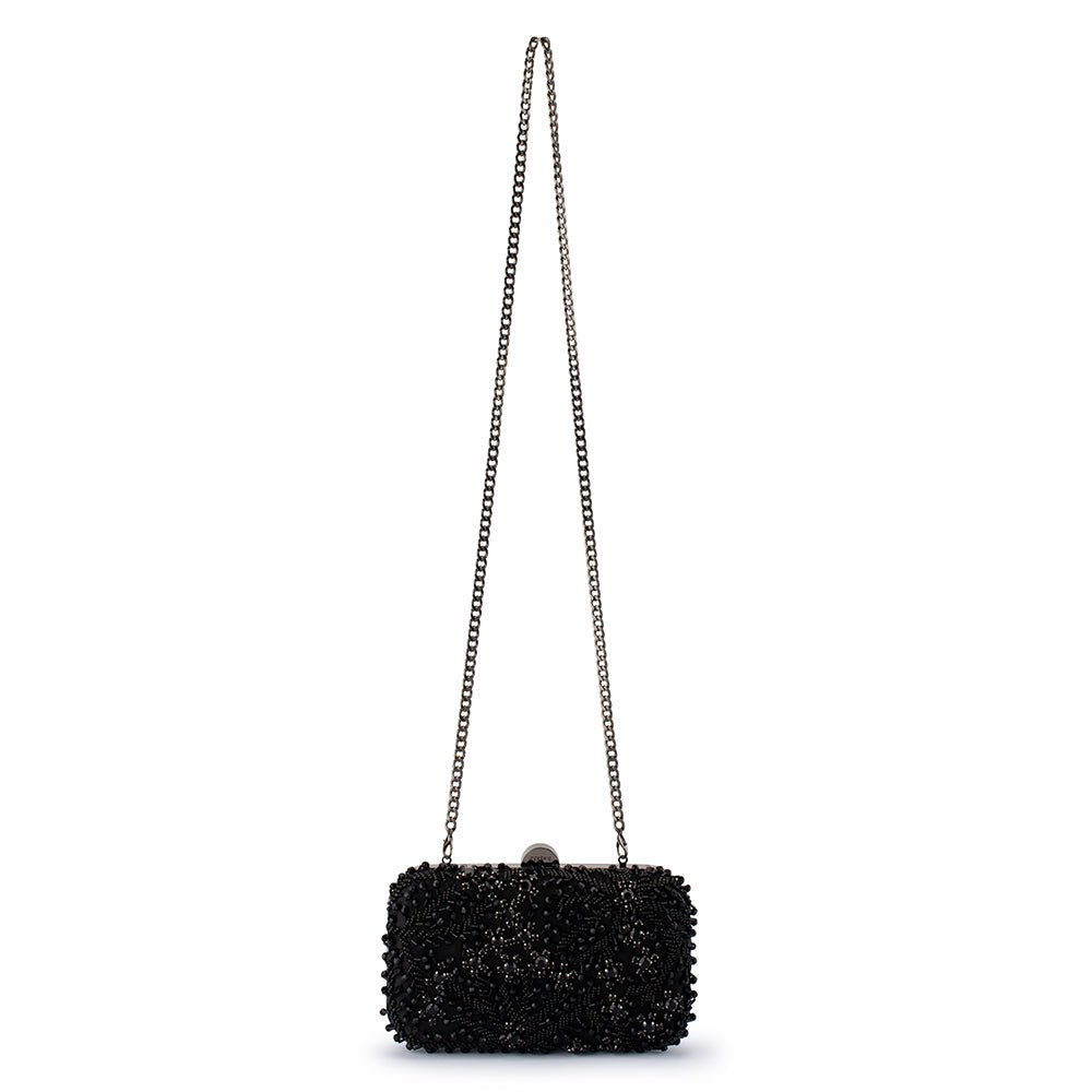 Olga Berg SOLANGE Beaded Clutch (Black)