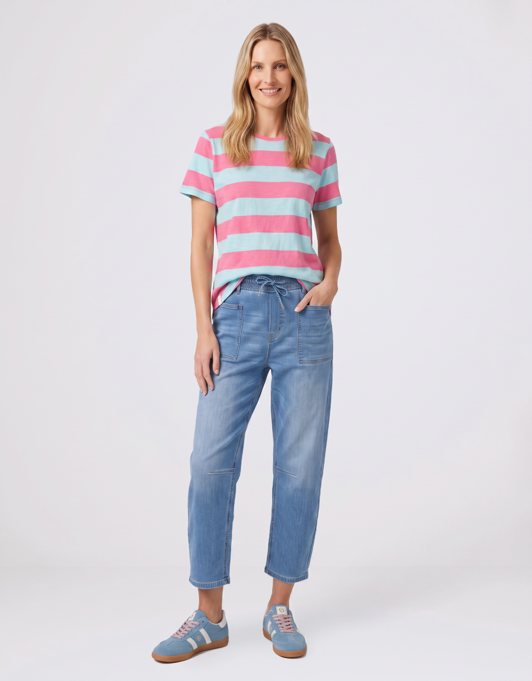 Elm Spritz Stripe Short Sleeve Tee (Blue/Pink Lemonade Stripe)