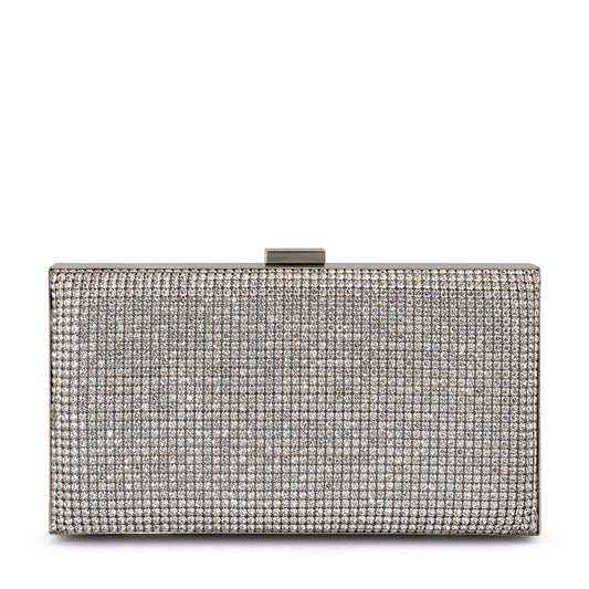 Olga Berg STEF Crystal Box Clutch (Silver)