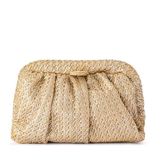 Olga Berg STEVIE Pleated Woven Clutch (Gold)