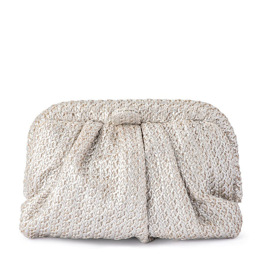 Olga Berg STEVIE Pleated Woven Clutch (Silver)