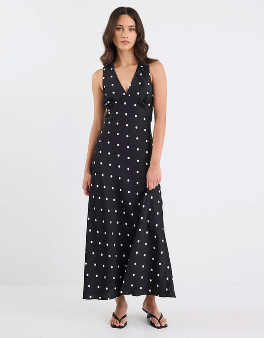 Aston Maxi Dress - (Black Large Polka Dot)