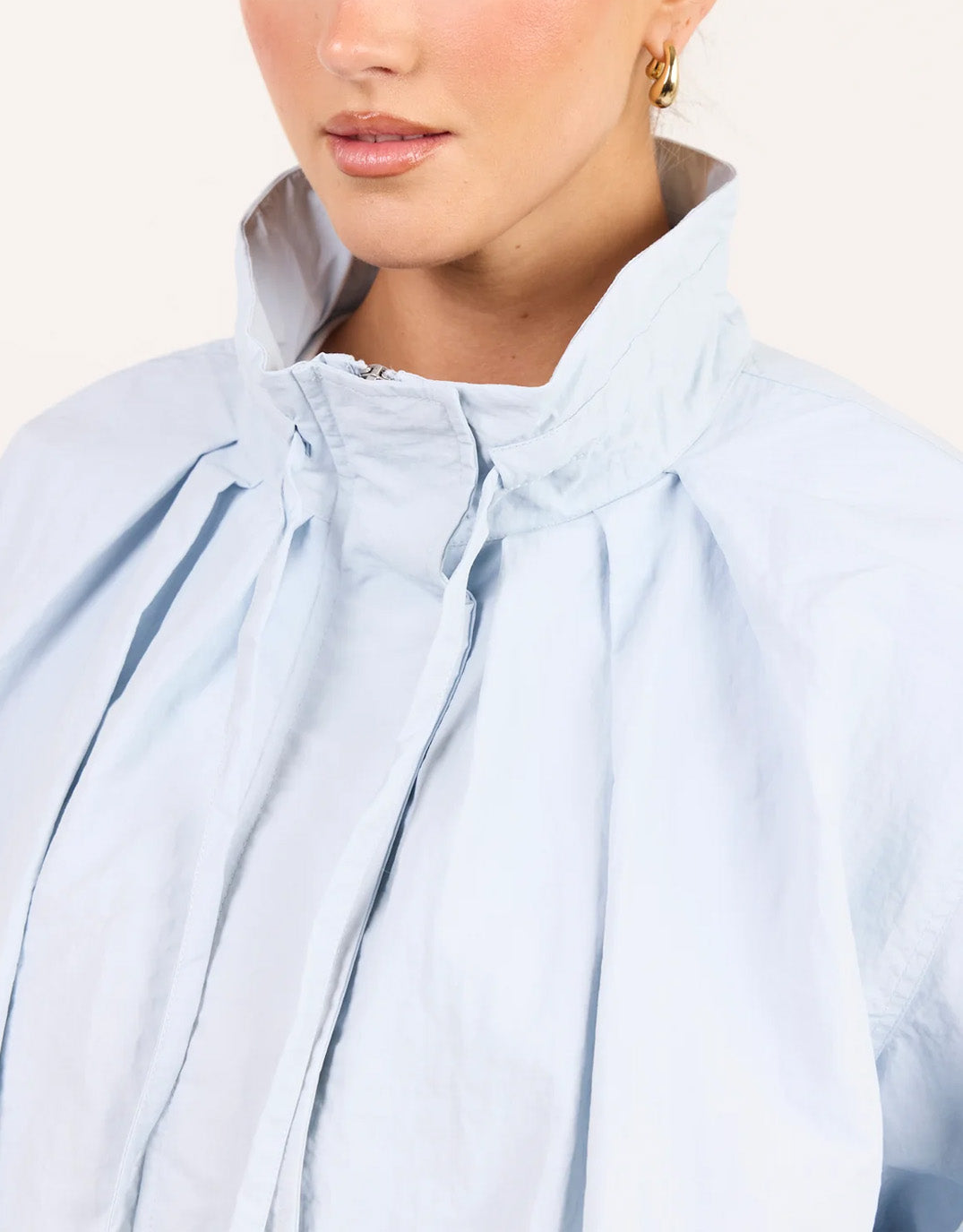 Stories Be Told Element Drawstring Funnel Neck Bomber Jacket (Ice Blue)