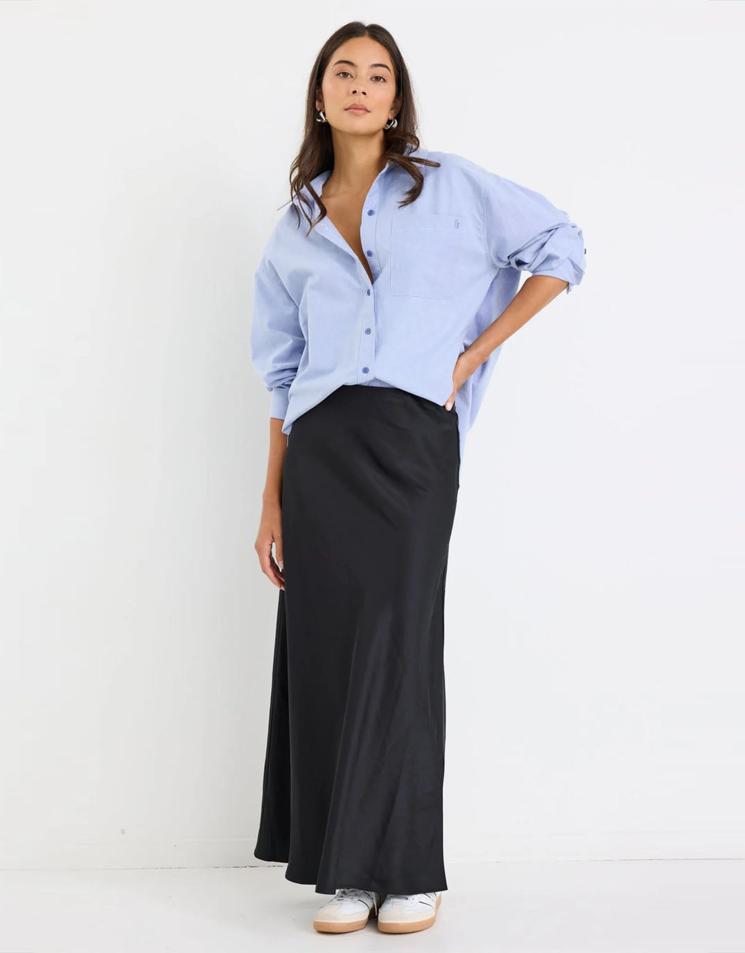 Stories Be Told Prodigy Satin Bias Maxi Skirt (Black)