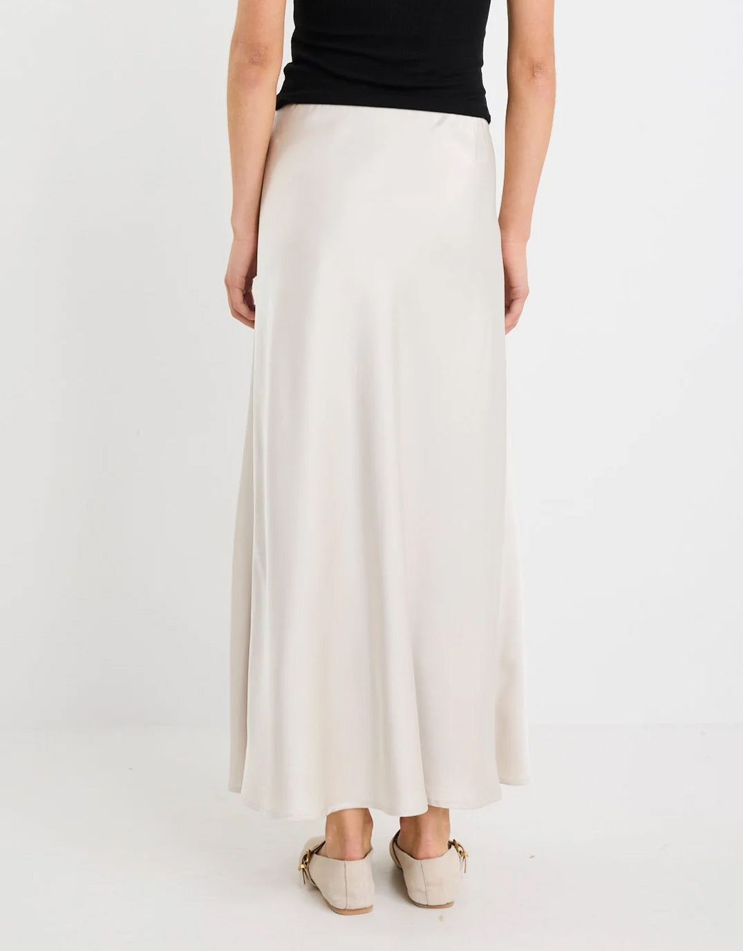 Stories Be Told Prodigy Satin Bias Maxi Skirt (Pearl)