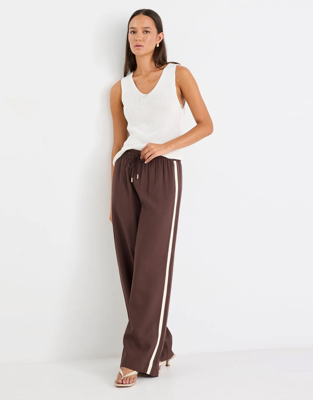 Stories Be Told Townie Tape Wide Leg Pant (Chocolate Stripe)